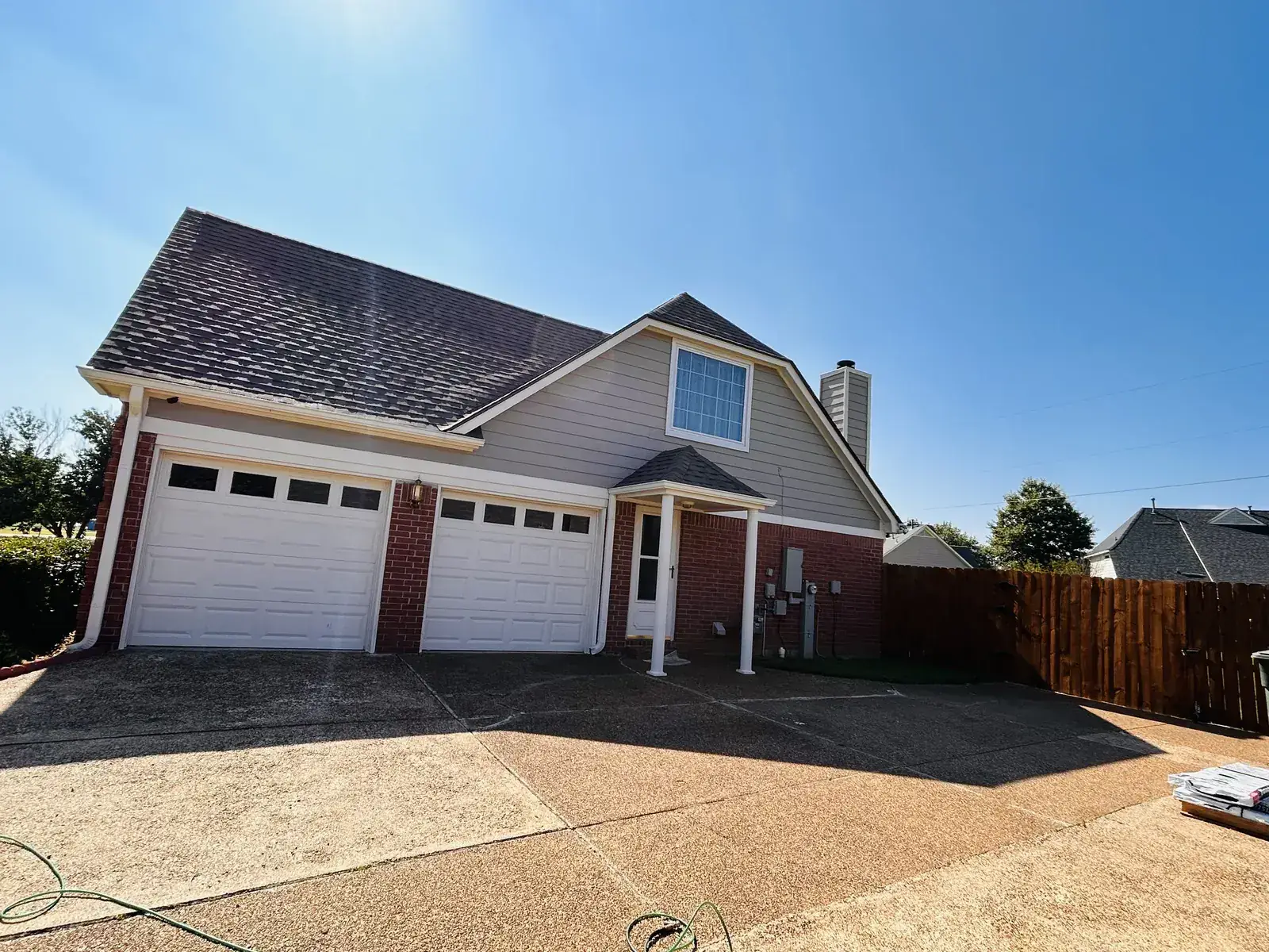 Finished roof over a two-car garage